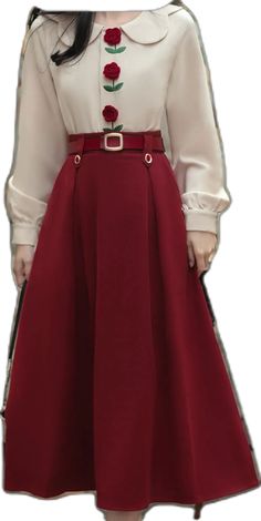 Formal Red Full Skirt, Red Formal Skirt For Fall, Formal Full Skirt In Red, Formal Red A-line Skirt, Red A-line Skirt For Formal Occasions, Red Long Skirt Dress, Embroidery Doll, Different Body Types, Skirt Casual