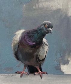 a painting of a bird sitting on the ground