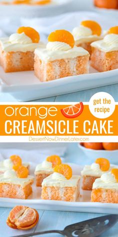 orange creamsicle cake with white frosting and sliced oranges on the side