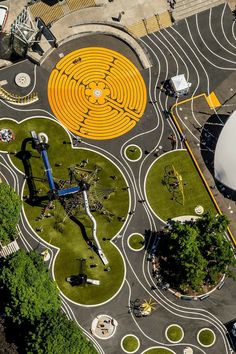 an aerial view of a playground in the park