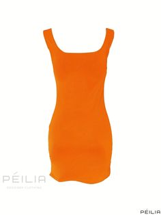 Peilia - Versatile Sleeveless Tank Dress with Square Neckline - Elegant Womens Apparel Orange Sleeveless Mini Dress For The Beach, Orange Sleeveless Tank Top For Spring, Sleeveless Stretch Orange Dresses, Orange Sleeveless Stretch Dress, Spring Orange Stretch Sleeveless Dress, Orange Stretch Tank Top For Party, Stretch Orange Tank Top For Party, Fitted Orange Camisole Tank Top, Orange Fitted Sleeveless Mini Dress