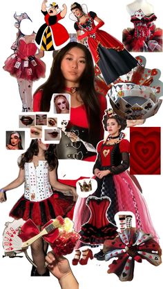 a collage of women dressed up in costumes and accessories, including hats, dresses, hair, makeup, and shoes