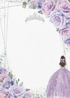 the princess is standing in front of purple roses