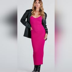 Perfect For Any Occasion, This Fashion-Forward Sweater Maxi Dress Delivers The Perfect Blend Of Comfort And Style. Featuring A Flattering Bodycon Silhouette, Tank Straps, And A Sweetheart Neckline For Added Appeal, This Luxuriously Soft Sweater Knit Maxi Dress Will Take Your Look To The Next Level. Layer On A Faux Leather Jacket For An Effortless And Cool Style! Fit & Features Sleeveless Sweetheart Neckline Spaghetti Straps Bodycon Silhouette Maxi-Length Hem Sweater Ribbed Knit Fabric Plenty Of Bodycon Dress With Jacket, Black Puff Sleeve Dress, Black High Low Dress, Suede Mini Dress, Hot Pink Sweater, Pink Sleeveless Dress, Sweater Maxi Dress, White Bodycon, Knit Maxi Dress