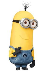 a cartoon minion with big eyes and an eye patch on his chest, standing in front of a white background