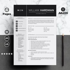 a professional resume template with black and white colors