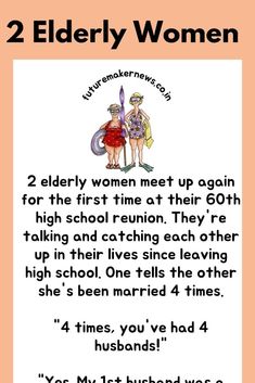 two elderly women are standing next to each other with the words, 2 elderly women meet up again for the first time at their 60th high school reunion