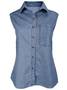 Comfy, breathable and soft denim fabric. Casual style European look. Sleeveless. Buttons down front closure. V-neckline. Round edge. Pockets on front. Color may be lighter or darker depending of the device it is displayed. High Heel Wedges Platform, Romper And Jacket, Wide Pants, Sweater Pants, Sleeveless Shirt, Denim Fabric, Dress With Boots, Flare Pants, Tree Skirts