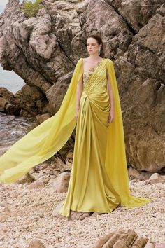 Estella Sarong Cape Sleeved Silk Satin Floor Length Dress - MEAN BLVD Satin Floral Dress, فستان زهري, Silk Cape, Polyester Skirt, Dress Drape, Satin Evening Dresses, Floor Length Dress, Cape Sleeves, فستان سهرة