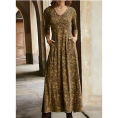 Women's Winter Dress T Shirt Dress Tee Dress Floral Tribal Pocket V Neck Long Dress Maxi Dress Vintage Ethnic Street Daily Long Sleeve Yellow Red Blue Fall Winter S M L XL 2XL 2024 - $23.99 Womens Winter Dresses, Shirt Pant, Floral Cotton Dress, Work Dresses For Women, House Yard, Yellow Midi Dress, Shirt Pant Set, Elegant Dresses Classy, Short Sleeve Maxi Dresses