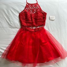 -Nwt -Size 1 -Open To Offers Red Summer Dress For Homecoming, Red Dresses For Summer Homecoming, Red Homecoming Summer Dress, Red Dress For Summer Homecoming, Red Spring Dresses For Homecoming, Red Dresses For Spring Homecoming, Davids Bridal Plus Size, Two Piece Formal Dress, Peach Prom Dresses