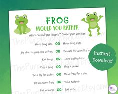 the frog would you rather? printable worksheet for children's room