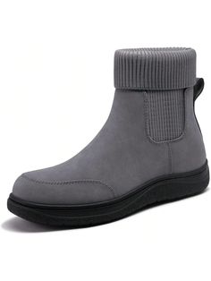 Unique Design: Stacking sock-style design on both sides of the shaft, axunique combination of socks and boots, the soft, stretchy sock liningis breathable and dry, hug your ankle for comfy support.    Non Slip Sole: These fashion womens chelsea boots featuring elastic gore and pictorial sole, having comfortable non slip fuction, make you walk easily in winter.    Easy Slip On: Wide in the toes, allowing the foot to stretch freely. The back pull tabs design make it easy to slip on and off.    Com Comfortable Ankle-high Winter Boots, Winter Stretch Boots With Round Toe, Gray Ankle-high Winter Boots, Winter Stretch Ankle Boots, Gray Ankle Boots For Winter, Breathable High-top Winter Boots, High-top Breathable Winter Boots, Casual Stretch Ankle-high Boots, Casual Stretch Boots With Round Toe