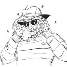 a drawing of a man wearing sunglasses and a hat talking on a cell phone with stars in the background