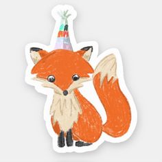 a drawing of a fox wearing a party hat