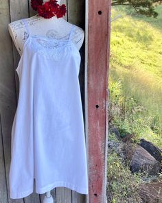 "a white vintage cotton shift dress made from a vintage French chemise  loose fitting  narrow ribbon shoulder straps & fine vintage cotton crochet at the neckline SIZE  approx large , XL +        ~ bust 104 cm / 41\"        ~ 132 cm / 52\" around the waist  length is 86 cm / 34\" mannequin is size small  gentle wash" Bohemian Tunics, Cotton Shift Dress, Cotton Crochet, Waist Length, Vintage Cotton, Dress Vintage, Vintage French, Dress Clothes For Women, Old World