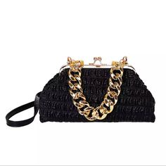 Large Size Women's Handbag With Gold Chunky Chain Handle. Made With Crushed Pu Leather. Can Be Worn As A Shoulder Bag Or Can Carry As A Handbag. Which Ever Look Your Prefer Will Look Just As Good As The Other. Black Clutch With Chain, Black Clutch Evening Bag With Chain, Black Evening Clutch With Chain, Chic Black Clutch With Chain, Trendy Evening Bags With Gold Chain, Black Evening Bag With Chain, Chic Evening Shoulder Bag With Gold Chain, Chic Clutch With Chain, Trendy Black Evening Bag With Chain