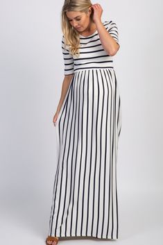 Ivory Navy Striped Half Sleeve Maternity Maxi Dress Casual Maternity Dress, Maternity Maxi Dress, Casual Maternity, Maternity Maxi, Trendy Maternity, Pregnancy Maxi Dress, Pink Blush Maternity, Maternity Clothing, Maternity Style