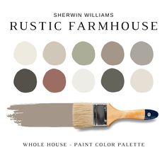 a paint brush with different colors on it and the words rustic farmhousee above it