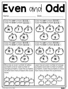 an odd and odd worksheet with numbers