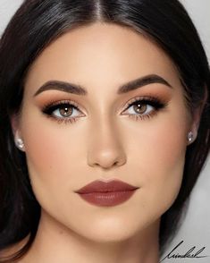 Wedding Makeup Copper, Soft Glam Makeup Hooded Brown Eyes, Simple Elegant Makeup For Brown Eyes, Dark Brown Eye Makeup Natural, Olive Skin Makeup Wedding, Soft Glam Bridal Makeup Brunette, Mauve Lipstick Makeup Look, Simple Matte Makeup, Bridesmaid Makeup For Brown Eyes Wedding