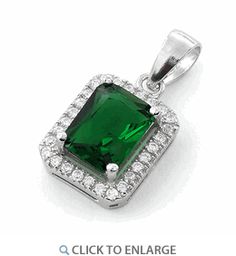 Sterling Silver Emerald Rectangular CZ Pendant Emerald Pendant, Silver Jewels, Cz Pendant, Stone Setting, Silver Pendants, Cz Stone, Emerald Cut, Sterling Silver Necklaces, Rhodium Plated