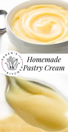 homemade pastry cream in a bowl and spoon