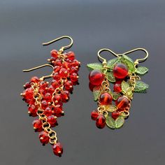 Handmade High Quality Glass Currant Berry Earrings - Etsy Handmade Berry Colored Earrings For Gift, Beaded Berry Earrings, Elegant Dangle Jewelry With Fruit Design, Elegant Fruit Design Dangle Jewelry, Berry Earrings, Berry-colored Fruit Design Earrings For Gift, Cool Items, High Quality, Jewelry Earrings Dangle