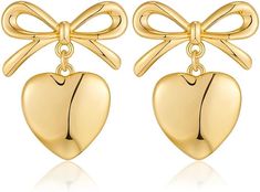 PRICES MAY VARY. Elevate your style with our exquisite 14K gold earrings featuring a charming combination of a butterfly and heart design. The intricate detailing adds a touch of sophistication to your look. Measuring 1 inch in length and 0.83 inches in width, these earrings strike the perfect balance between elegance and subtlety. The lightweight construction ensures comfort while wearing, making them suitable for all-day wear. Crafted with precision and a commitment to quality, these earrings Luxury Gold Flower-shaped Clip-on Earrings, Luxury Flower-shaped Clip-on Earrings For Gifts, Luxury Classic Hallmarked Clip-on Earrings, Butterfly And Heart, Ribbon Earrings, Dangle Earrings Gold, Heart Dangle Earrings, Bow Earrings, Gold Earrings Dangle