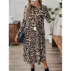 -Item Id 41153080 -Details: Fringe, Button Front -Neckline: Collar -Sleeve Type: Regular Sleeve -Style: Casual -Type: Shirt -Waist Line: Natural -Hem Shaped: Straight -Color: Multicolor -Pattern Type: Leopard Print, Textured Pattern -Sleeve Length: Long Sleeve -Fit Type: Loose -Length: Midi -Material: Knitted Fabric -Composition: 95% Polyester, 5% Elastane -Care Instructions: Machine Wash, Do Not Dry Clean,Wash With The Soft Detergent -Sheer: No -Fabric: Medium Stretch **Open To Offers!!!** **Bu Casual Leopard Print Midi Dress For Fall, Pattern Sleeve, Dress Spring, Classy Chic, Fabric Medium, Chic Boutique, Hem Dress, Boutique Dresses, Spring Dresses