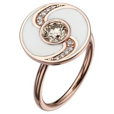 SKU# 4006106 A round shaped white enamel ring that exudes elegance and sophistication. The ring features a center Fancy Orangy Brown round SI1 diamond that weighs 0.73ct and is complemented by 10 additional diamonds that have a total weight of 0.10ct D-F VS. Crafted from high-quality materials, this ring is made of 18k rose gold and has a total weight of 7.06gr, ensuring a sturdy and durable design. The size of the ring is 7.5 The round shaped white enamel adds an exquisite touch to the ring, en Dimond Ring, Gold For Sale, Style Baroque, Gold Statement Ring, Rose Gold Diamond Ring, Vs Diamond, Enamel Ring, Gold Diamond Rings, Rose Gold Diamonds