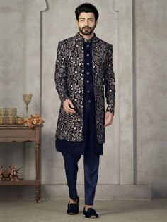 Indo Western Dress For Men, Indowestern Dress, Suit For Men Wedding, Indowestern Sherwani, Blue Groom