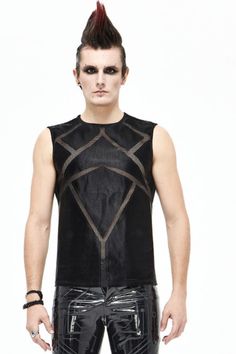 Everyday Halloween Outfits Leather Tank Top, Gothic Men, Black Sleeveless Top, Gothic Punk, Style Punk, Fashion Now, Bold Style, Black Vest, Mesh Design