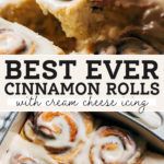 the best ever cinnamon rolls with cream cheese icing are ready to be eaten for breakfast