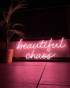 Beautiful-Chaos-Neon-Sign-Y616 Outside Neon Sign, Neon Signs Inspiration, Neon Sign Words Inspiration, Inspiring Neon Signs, Neon Light Pink Aesthetic, Neon Signs Office Space, Pink Neon Sign Bedroom, Quotes For Neon Signs, Neon Sign Wallpaper Aesthetic