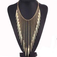 Feshionn IOBI Necklaces Gold Edgy Icicles Necklace Cascade Necklace, Chainmail Necklace, Women Choker Necklace, Long Tassel Necklace, Punk Accessories, Spike Necklace, Collar Chain, Womens Chokers, Fringe Necklace