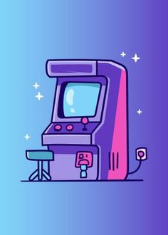 an old fashioned video game sitting on top of a purple and blue background with stars