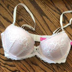 Betsey Johnson Perfectly Sexy Balconette Bra Lace Pink Full Cup Underwire Lightly Padded White Feminine Bra With Lace Closure, Feminine White Bra With Lace Closure, Feminine Stretch Push-up Bra, White Stretch Push-up Bra, White Lace Push-up Bra, Feminine White Push-up Bra, White Feminine Bra With Lined Body, Feminine White Bra With Lined Body, Camo Bra