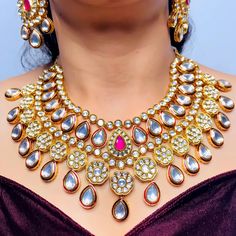 Exotic and snag-free kundan beaded necklace set with earrings. This is a stylish set with White Kundan. This set will work well with traditional, formal, and western formals. Option 1: White Color (D765) Option 2: Red Color (D766) Eye-catching and unique jewelry that will set you apart. Gift this piece to a loved one, and see their face light up with joy. Best for gifting or for personal use, wear it to any occasion and become the spotlight. Festive Dual-tone Kundan Jewelry Sets, Bollywood Style Dual-tone Festive Jewelry Sets, Dual-tone Kundan Chandbali Bridal Necklace, Dual-tone Kundan Chandbali Necklace For Wedding, Dual-tone Chandbali Kundan Bridal Necklace, Dual-tone Chandbali Kundan Necklace For Wedding, Festive Dual-tone Bridal Necklace For Diwali, Festive Dual-tone Kundan Bridal Necklace, Elegant Dual-tone Kundan Necklace