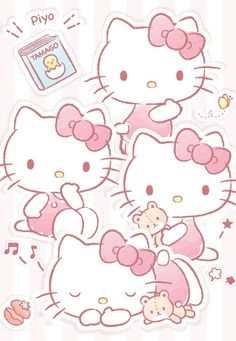 the hello kitty stickers are pink and white