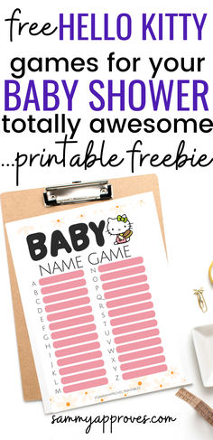 a printable baby shower game with the text free hello kitty games for your baby shower