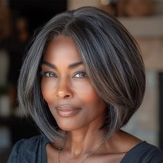 4x4 Lace Closure Wig, Pepper Hair, Straight Bob Hairstyles, Straight Bob Wig, Mom Hair, Salt And Pepper Hair, Classic Hairstyles, Straight Bob, Lace Closure Wig