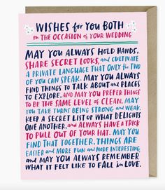 a greeting card with the words, wishes for you both on pink and blue background