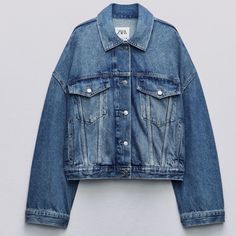 Brand New With Tags! Size S Oversized Washed Blue Denim Jacket For Fall, Zara Denim Blue Cotton Outerwear, Zara Denim Outerwear For Work, Oversized Zara Denim Outerwear, Zara Medium Wash Cotton Outerwear, Zara Relaxed Fit Denim Outerwear, Oversized Medium Wash Spring Outerwear, Zara Medium Wash Denim Jacket For Fall, Zara Dark Wash Denim Jacket For Fall