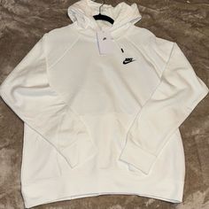 Great Condition No Stains Or Tears Size Large Brand New With Tags Nike White Hoodie For Loungewear, White Nike Hoodie For Loungewear, Casual White Crew Neck Hoodie, Nike White Crew Neck Sweatshirt, White Nike Crew Neck Sweatshirt, Nike White Winter Top, White Cotton Nike Hoodie, Basic White Sweatshirt For Sports, Nike White Top For Loungewear