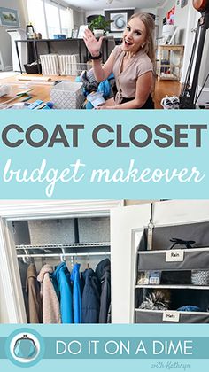 a woman sitting in front of a closet filled with clothes