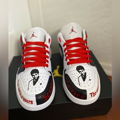 Custom Made Nike Air Jordan 1 Scarface Can Be Made In Any Size Allow 1 Week For Customization And Shipping Can Made Custom Designs As Well Custom Nike Shoes Air Force, Nike Shoes Custom, Exotic Shoes, Nike Shoes Women Fashion, Dream Shoe, Custom Sneakers Diy, Custom Jordans, Nike Air Force 1 Custom, Custom Shoes Diy