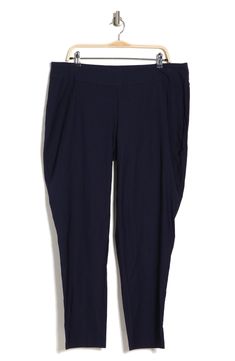 Travel in style and comfort with these stretch pull-on pants. 11" rise, 29" inseam (size 1X) Elastic waist 79% rayon, 18% nylon, 3% spandex Machine wash Imported Model stats: 5'10" height, 41" bust, 36" waist, 48" hip. Model is wearing size 1X Stretch Navy Ankle Pants, Navy Stretch Ankle-length Pants, Stretch Navy Bottoms For Fall, Navy Stretch Bottoms For Fall, Travel Pants, Travel In Style, Pull On Pants, Travel Style, In Style