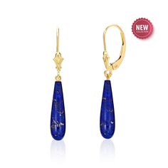 Cobalt Blue and opulent gold come together in these unique Lapis Lazuli Earrings crafted in 14K Solid Gold feature 25x10mm cobalt blue Lapis Teardrops. Secure leverback closure. Classic and strikingly beautiful, this is a perfect 9th Anniversary  these earrings are a perfect Christmas Gift for mom, wife, daughter, girlfriend or someone special. PRODUCT INFORMATION - METAL: 14K Solid Gold (stamped 14K) - DIMENSIONS: Length - 1.6" / 40MM, Width - 0.23" / 6MM, Drop Length - 1.4" / 35MM - EARRING BA Blue Gemstone Teardrop Earrings For Formal Events, Blue 14k Gold Drop Earrings, Classic Blue Drop Earrings, Royal Gold Jewelry Gift, Royal Gold Jewelry For Gift, Royal Gold Jewelry As A Gift, Blue Drop Earrings With Lever Back, Teardrop Yellow Gold Jewelry For Celebration, Formal Yellow Gold Teardrop Gemstone Earrings