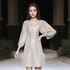 Olivia Mark - Champagne Evening Dress with Formal and Cocktail Options Short Champagne Dress, Champagne Evening Dress, Deep V Neck Dress, Coctail Dresses, Wedding Dress Styles, Dress Styles, V Neck Dress, Olivia Mark, Deep V Neck